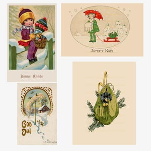 4 枚のクリスマス ポストカード アート スイス 1920 年代 - 4 枚の写真