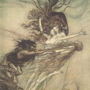 Arthur Rackham Rijngouden Walküre-illustratie: kaart of afdruk