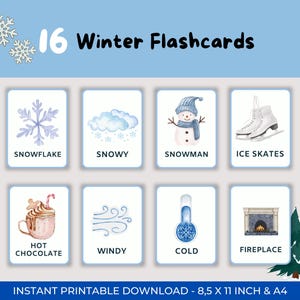 16 Winter Flashcards | Winter Flashcards | Nature Cards | Winter Vocabulary | Printable Flashcards | Winter Printable | Winter Activity