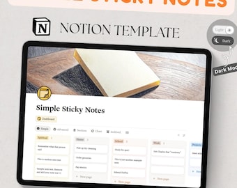 Simple Notion Template für Sticky Notes Dashboard (Digitaler Download)