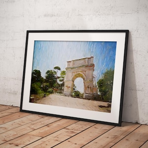 Stampa digitale a olio di un antico arco romano / Arte murale italiana, download digitale, decorazione di monumenti storici, arte fotografica di viaggio