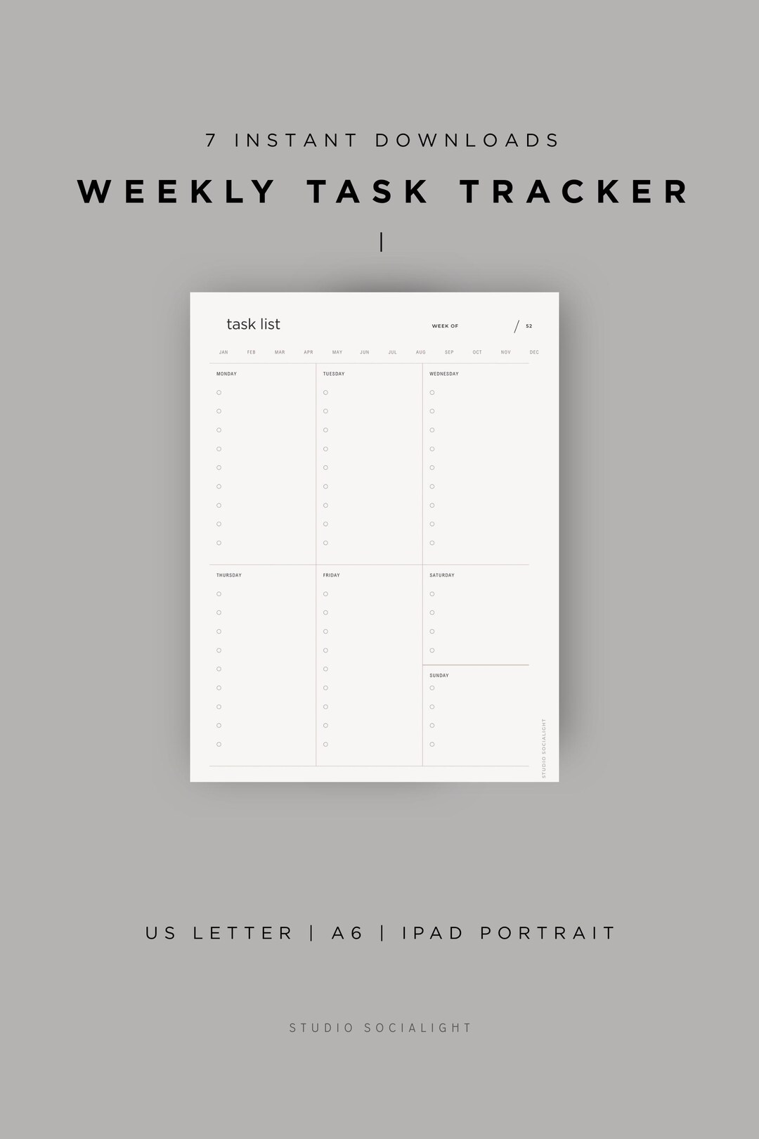 Simple Weekly Task Tracker Printable | Minimal Weekly Planner PDF ...