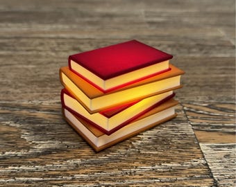 TinyBrights Light Up Book Stack: Classic Vintage Faux Leather Style Bookshelf Decor