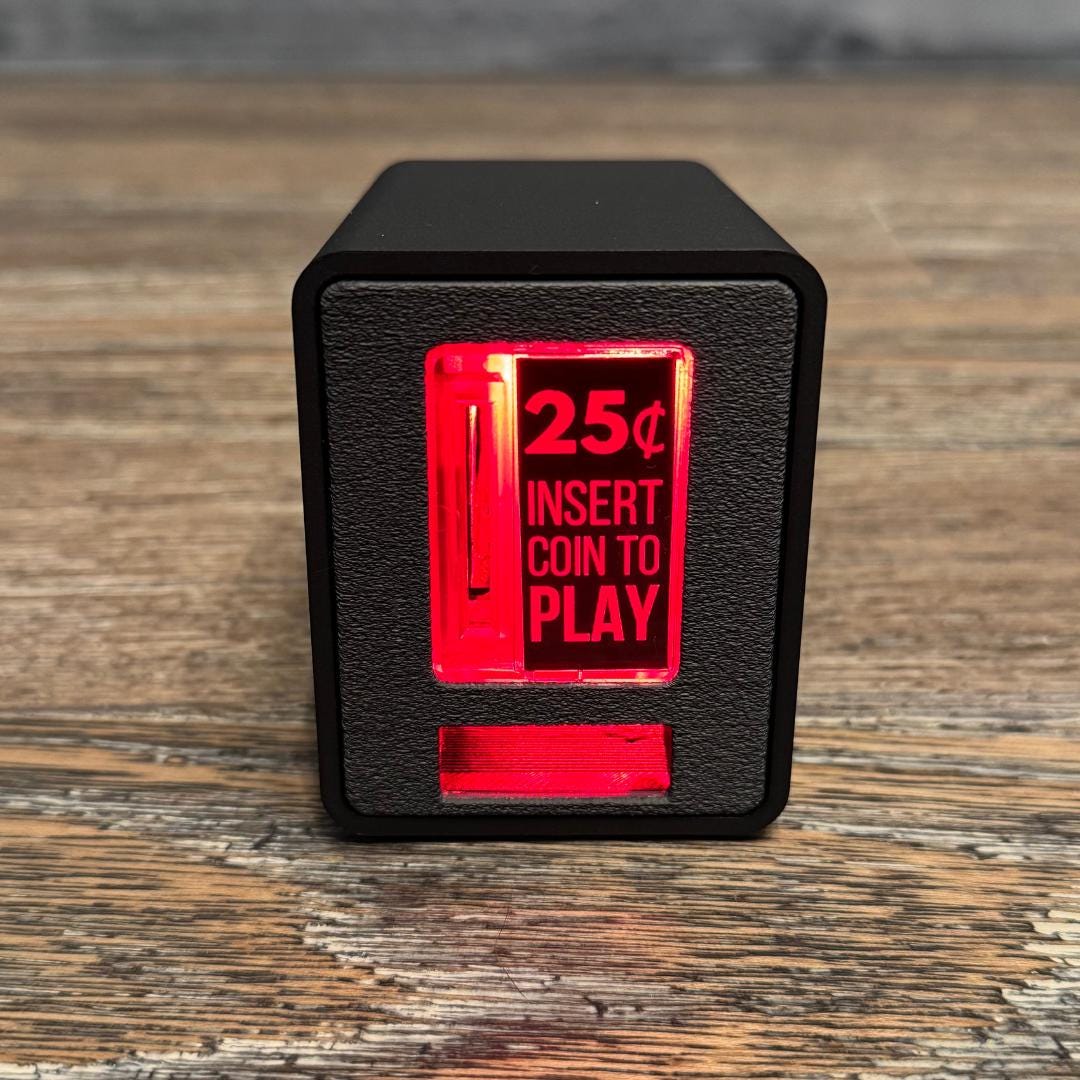 TinyBrights: Insert Coin Cube by Chronic Concepts with Illuminated Button + Coin Slot + Arcade Sounds product image