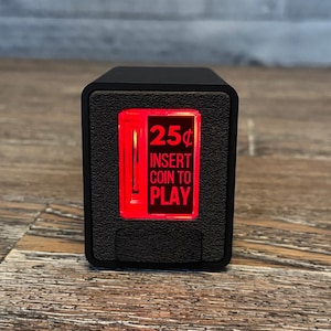 Insert Coin Cube Gen 2 - Pushable Insert Coin to Play Button, Retro Arcade Light, Custom Sounds, Piggy Bank, USB & External Button Emulation