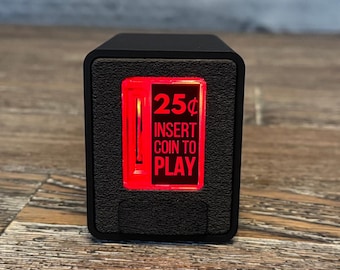 Insert Coin Cube Gen 2 - Pushable Insert Coin to Play Button, Retro Arcade Light, Custom Sounds, Piggy Bank, USB & External Button Emulation