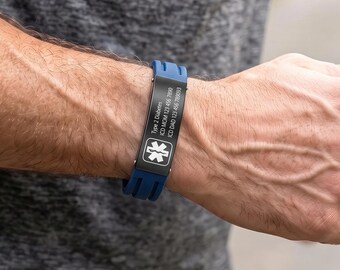 Bracelet d'identification d'alerte médicale personnalisé, bracelet pour homme et femme, bracelet de sport en silicone, cadeaux pour patients épileptiques, diabétiques et allergiques