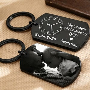 Personalized Baby Photo Keychain,The moment you become New Dad Gift,The first Father's Day gift,Gift For Daddy,Baby Brith Time Memorial Gift