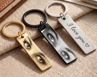 Personalized Human Eyes Keychain,Your Eyes Photo Drive Safe Keychain, Engraved Your Eyes Photo keychain for Her/Him,Anniversary Gift For Dad