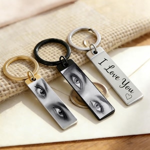 Personalized Human Eyes Keychain, Your Eyes Photo Drive Safe Keychain, Engraved Your Eyes Photo keychain for Her/Him,Anniversary Gift