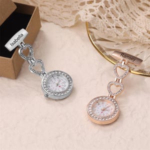 Reloj de bolsillo con nombre de enfermera personalizado y diamante, reloj de bolsillo de enfermera grabado, reloj de bolsillo de enfermera con pin de solapa, reloj de bolsillo de partera