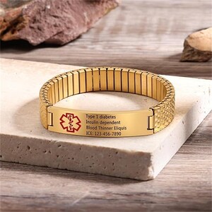 Bracelet élastique d'alerte médicale personnalisé pour homme, Informations médicales et carte d'identité, Cadeau pour les patients souffrant d'épilepsie, d'hypertension et de vertiges