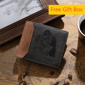 Carteras con fotos personalizadas para hombres, billetera de cuero grabada personalizada para hombres, regalo de aniversario para novio, regalos para él, regalo para papá, esposo