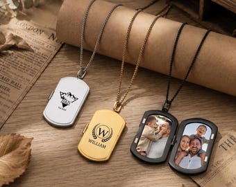 Custom Photo Dog Tag Necklace for Men, Hidden Picture Locket, First Time Dad Gift, Personalized Father Keepsake, Husband Birthday Jewelry
