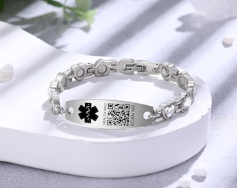 Pulsera de alerta médica personalizada con código QR, resistente al agua, con identificación de emergencia, joyería médica para mujer, pulsera de alerta médica.