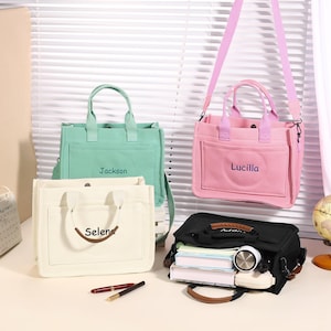 Sac fourre-tout personnalisé en toile monogramme, Sac fourre-tout personnalisé,Sac fourre-tout brodé,Cartable d'école,Sac bandoulière avec nom,Sac à main grande capacité pour elle