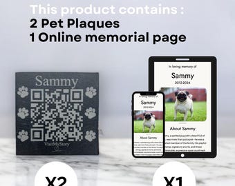 Pet Memorial Slate QR Plaque: Online Tribute (Set of 2)