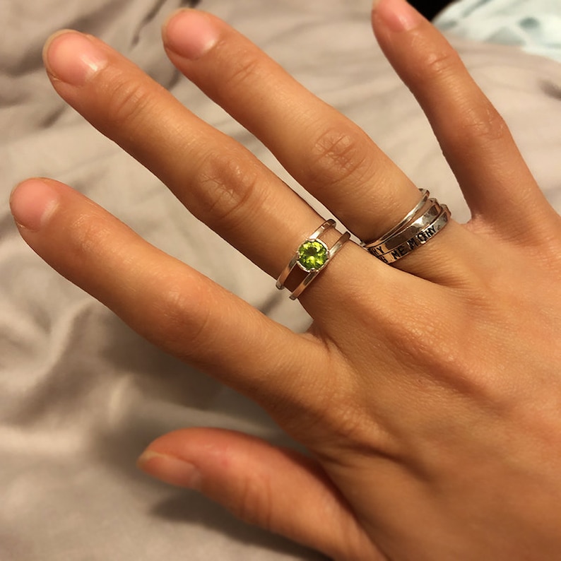 Adjustable COLOR CHANGE Diaspore Sterling Silver Ring Nanosital CZ Gemstone Brown Pink Peach Green Thumb Chameleon Double Band Gift for Her