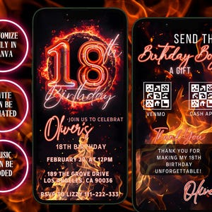 18th birthday invitation male red, 18th birthday invitation, 18th birthday invitations, Fiery Animated Music Eighteenth Party Invitation