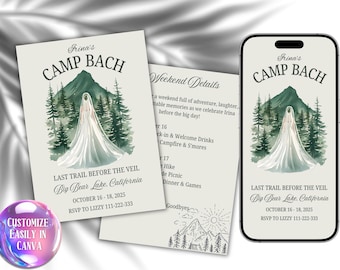 Camp Bachelorette Invite Template, Editable Camp Bach Canva Template, Camping Bachelorette Itinerary Template, Camp Bachelorette Itinerary
