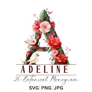 Monograma botánico dividido svg, jpg, png, clipart de monograma floral, gráfico de letra de hoja, paquete de alfabeto, monograma de nombre, uso comercial