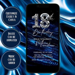 18e anniversaire, faire-part 18e anniversaire, faire-part 18e anniversaire, faire-part 18e anniversaire musique animée bleue électrisante pour homme