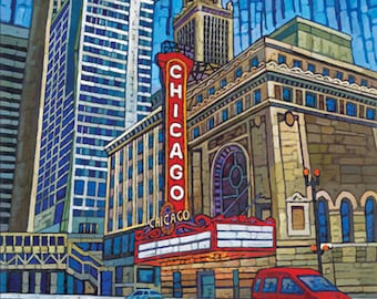 Chicago City print, Chicago Theater, Chicago Buildings, State Street, downtown Chicago, by Anastasia Mak