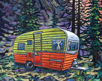 Camper artwork, Vintage camper, Off the Grid, Camper print, old school camper, Camper in nature, by Anastasia Mak