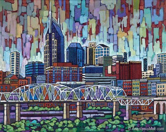 Nashville Skyline art, Nashville print, Batman building, by Anastasia Mak