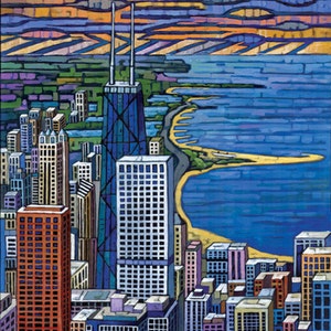 Chicago skyline art, Chicago buildings, John Hancock Tower, Gold Coast, Lake Michigan, Chicago Beach, art print, by Anastasia Mak
