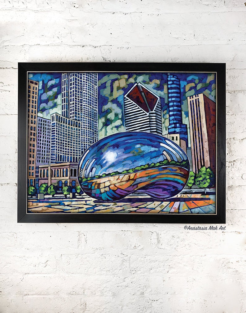 Chicago Bean, Chicago print, Summer Bean, Chicago landmark, downtown Chicago, Cloud Gate, by Anastasia Mak image 4