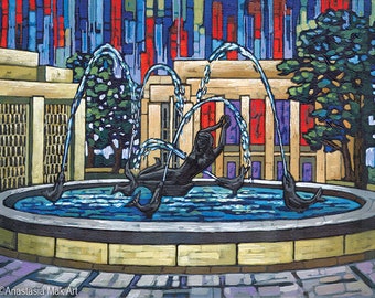 Indiana University, Showalter Fountain, IU Campus, Bloomington IN, Graduation Gift, Art print, by Anastasia Mak