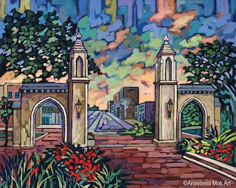 Indiana University art, Sample Gates, IU, Hoosiers, Bloomington IN, graduation, art print, by Anastasia Mak