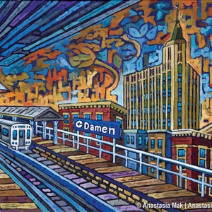 Damen Stop, Chicago Bucktown, Chicago neighborhood, Chicago art, Bucktown print, Coyote building, Art Print, by Anastasia Mak