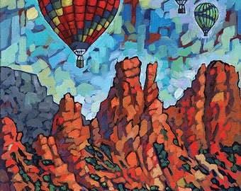 Sedona art, Sedona Balloons, Sedona AZ, Sedona print, Sedona Flight, Red Rocks, by Anastasia Mak