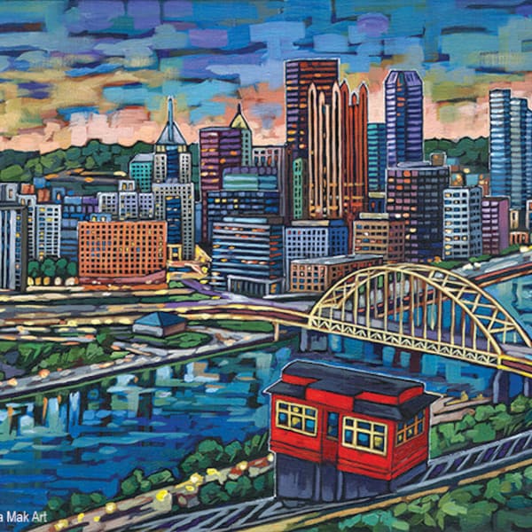 Pittsburgh skyline, Pittsburgh print, Pittsburgh Incline, Duquesne Incline