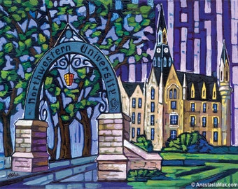 Northwestern University, Northestern print, Weber Arch, Northwestern Campus, Evanston IL, Art Print, by Anastasia Mak