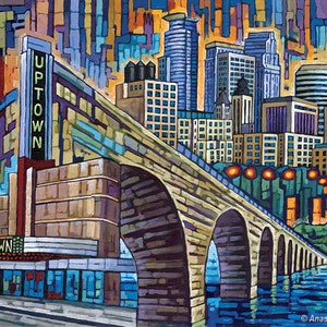 Minneapolis art, Minneapolis Uptown, Stone Arch Bridge, Minneapolis Skyline, Minneapolis print, by Anastasia Mak Art