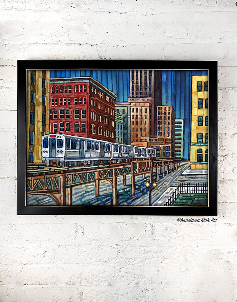 Chicago El Train, Chicago CTA, Downtown, Chicago Landmark, Chicago transit, art print by Anastasia Mak image 5