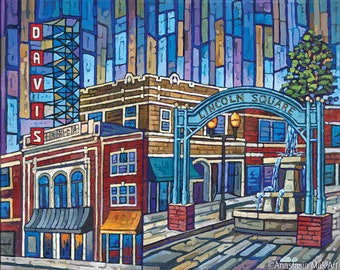 Lincoln Square Chicago, Chicago North Side, Chicago neighborhood, Davis Theater, art print by Anastasia Mak