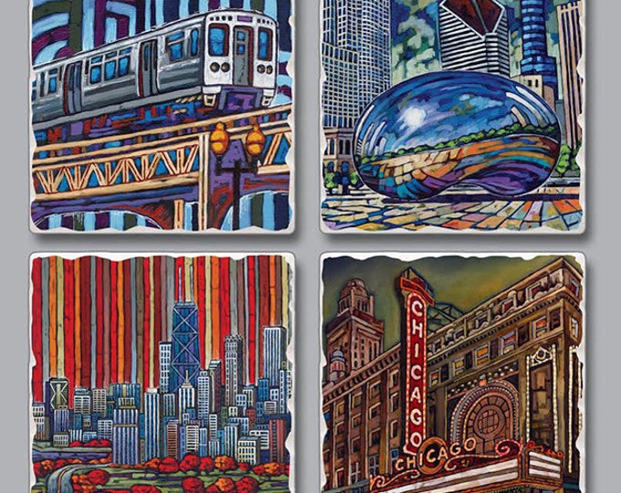 Chicago Coasters, Chicago Coaster Set, Chicago Landmarks, Stone