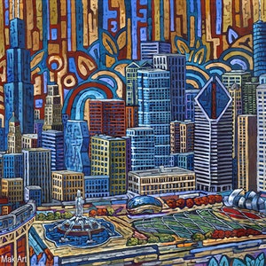 Grant Park, Millennium Park, downtown Chicago, Chicago print, Chicago art, by Anastasia Mak