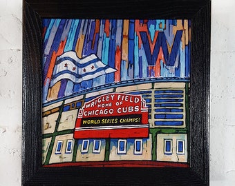 Chicago Cubs art, Wrigley Field print, Fly the W, Cubs World Series, Cubs Win, framed canvas box print, by Anastasia Mak