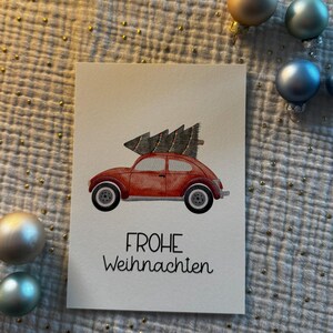 Auto Weihnachtskarte  – Handgemaltes Aquarellmotiv | A6 Karte | Grußkarte Weihnachten Boho | Postkarte