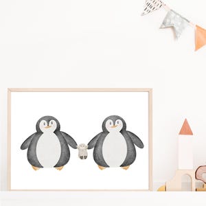 Pinguin Poster A4 | Bild Kinderzimmer | Geschenk zur Geburt | Wandbild Babyzimmer | Tierposter | Poster Kinderzimmer Familienposter