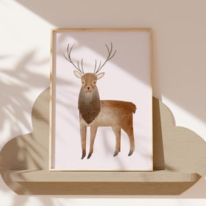Poster Hirsch A4 | Bild Kinderzimmer Wald | Geschenk zur Geburt | Wandbild Babyzimmer | Tierposter | Kinderposter | Waldtiere Kinderzimmer