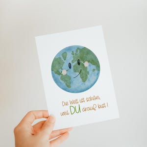 Postkarte "Die Welt ist schön" – Handgemaltes Aquarellmotiv | A6 Karte | Geburtstagskarte | Grußkarte Geburtstag | Postkarte
