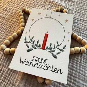 Weihnachtskarte Kranz mit Kerze und Mistelzweig – Handgemaltes Aquarellmotiv | A6 Karte | Grußkarte Weihnachten Boho | Postkarte