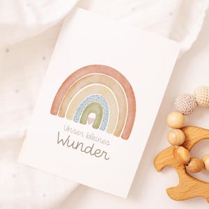 Regenbogen Karte Geburt "Unser kleines Wunder" – Handgemaltes Aquarellmotiv | A6 Karte | Karte zur Geburt | Grußkarte | Postkarte