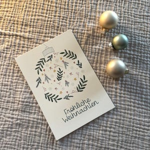 weihnachtliche Ornamente in Kugelform Weihnachtskarte – Handgemaltes Aquarellmotiv | A6 Karte | Grußkarte Weihnachten Boho | Postkarte